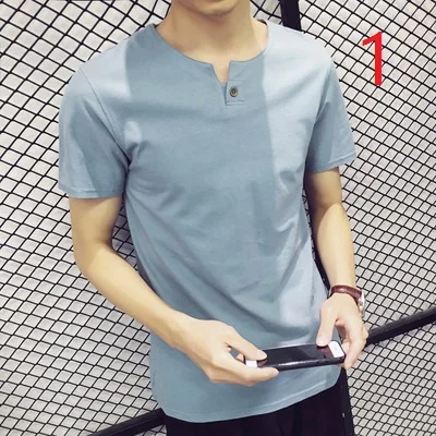 

summer men's short-sleeved t-shirt casual solid color clothes cotton youth shirt Slim tide