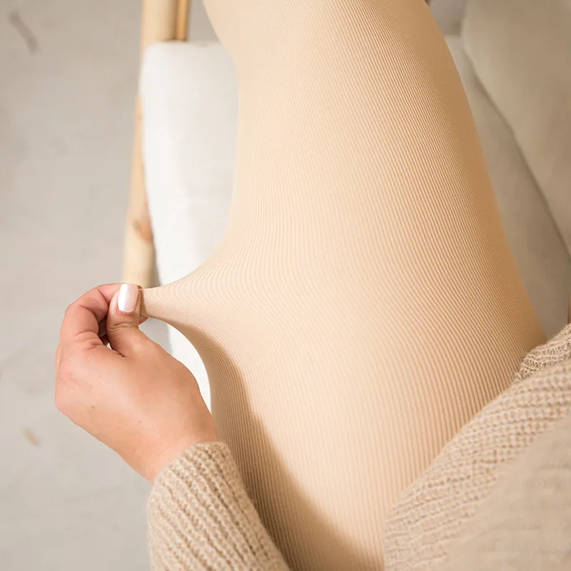 1200D женские полосатые колготки размера плюс с высокой талией черные крючком