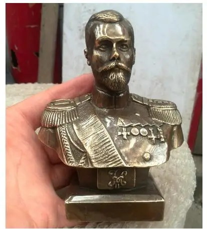 Русская статуя царя Николая II, бюст 5 дюймов, бронзовая статуя - Цвет: F