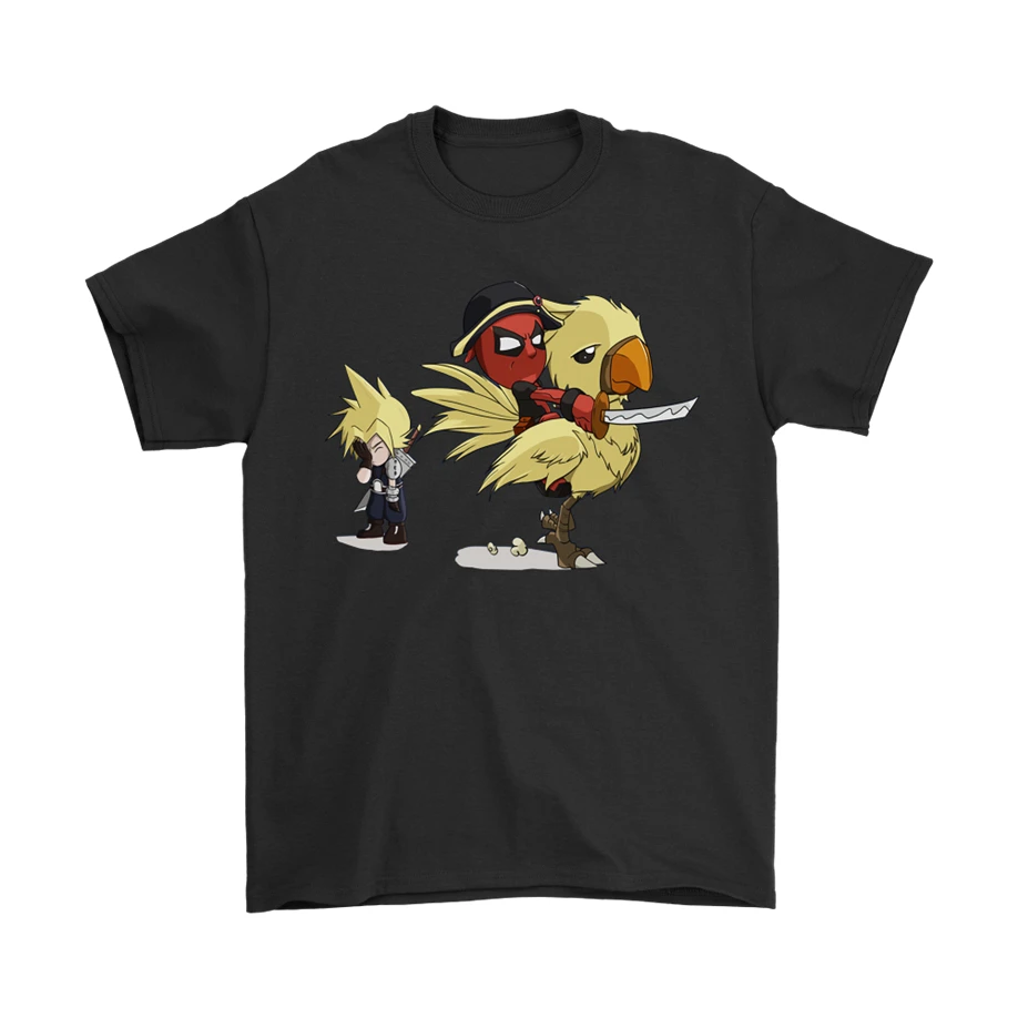 Deadpool Fantasy Vii Riding Chocobo Final пародия черная футболка S 3Xl лучшие рождественские подарки
