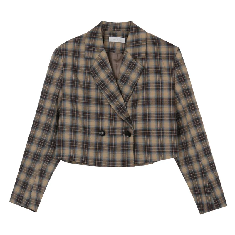 

Bump color restoring ancient ways grid jackets women shoulder pads are brief paragraph 2021 spring han edition easy t