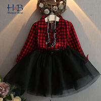 humor bear girls long sleeve princess dress plaids party tutu dress kids baby party pageant holiday dresses christmas clothes