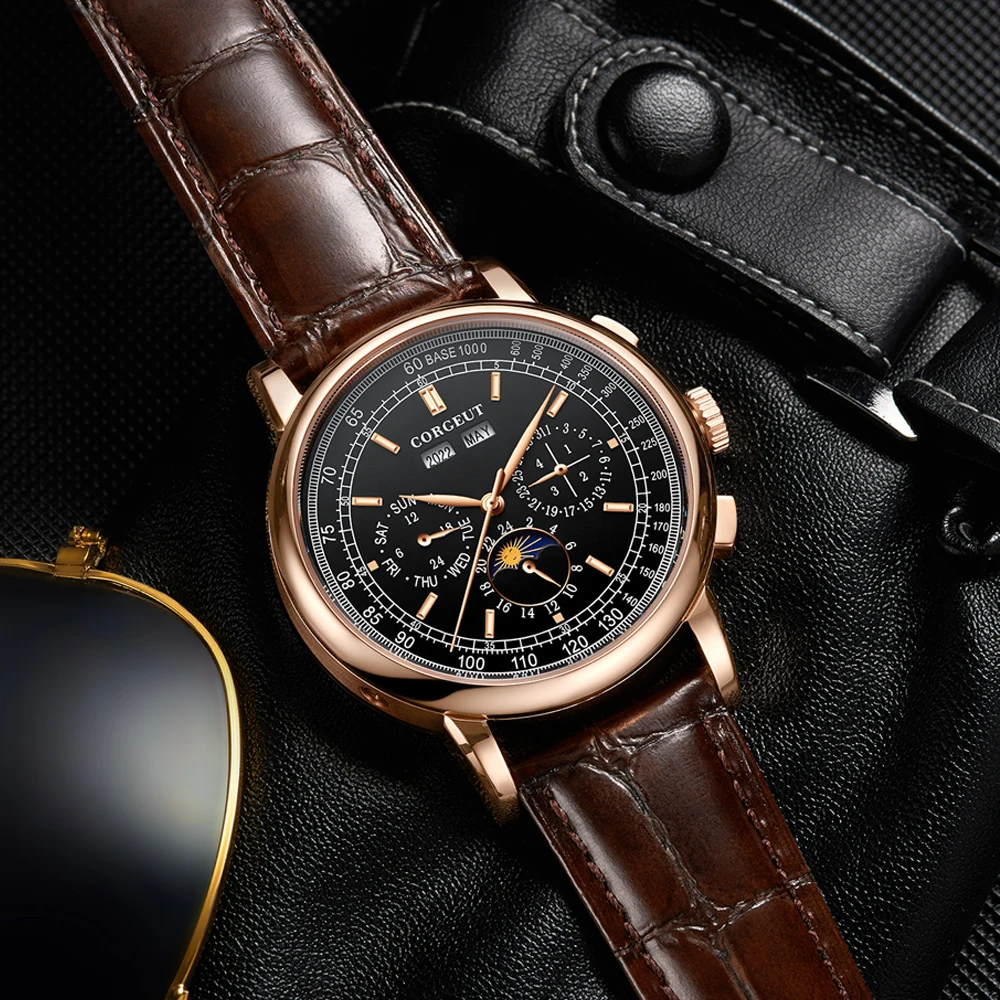 Часы мужские автоматические с белым циферблатом и календарем 42 мм|Мужские