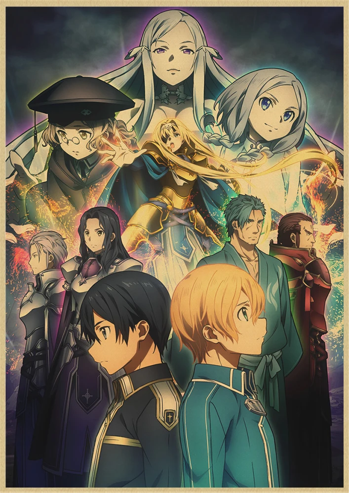 Японское аниме меч искусство онлайн винтажный постер из крафт-бумаги декор стен