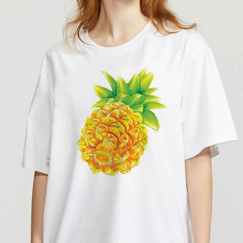 

T-shirt Women Pineapple Color Harajuku T shirts White Style Wild Cute Series Printing Short-sleeved Female T Shirts
