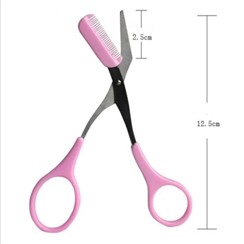 Кисточки для макияжа Розовые ножницы стрижки бровей с расческой Свадебные