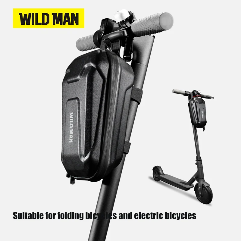 

WILD MAN Bicycle Handlebar Bag Panniers EVA Hard Shell Front Balance Scooter High Capacity Carbon PU Rainproof Folding Bike Bag