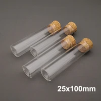 10pcslot lab 25x100mm thickened glass flat bottom test tube with cork plugs for school laboratory supplier