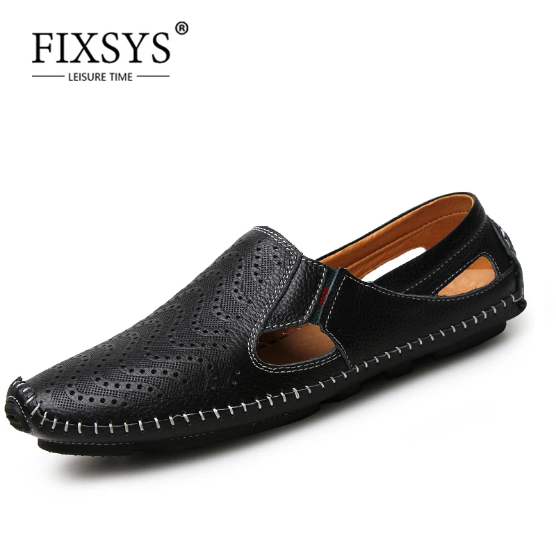 

Мужские кожаные лоферы FIXSYS, летние, повседневные, уличные, на плоской подошве, модные, с вырезами, для вождения, босоножки, большой размер 47