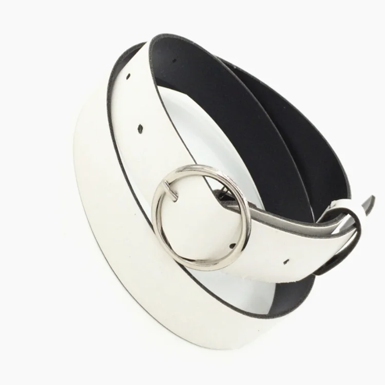 Silver buckle Женский модный круглый поясной ремень с металлической пряжкой, повседневный ремень из искусственной кожи, аксессуары для одежды для женщин - Цвет: Silver buckle