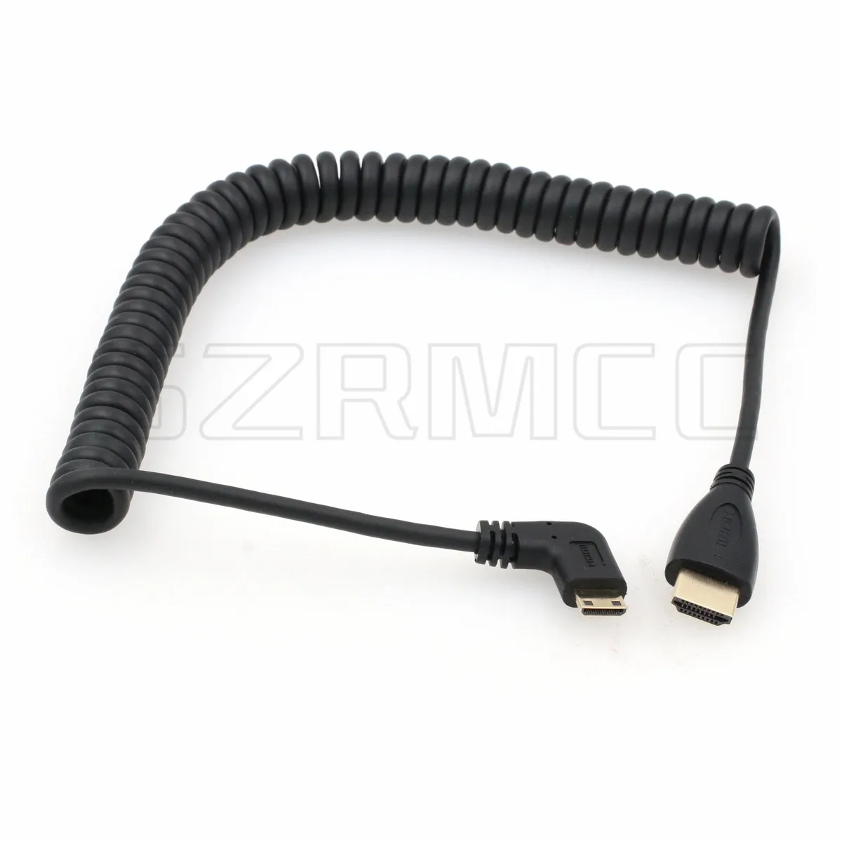 Right Angled Mini HDMI to HDMI High Speed Coiled Cable for Canon Sony CX7 / SR7E DSLR Camera ATOMOS Monitor