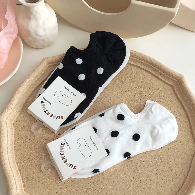 5Pais/Lot Women Socks Short Cotton Aesthetic Novelty Dot Sweet Boat Socks Chaussette Femme Skarpety Kobieta Ankle Sock Woman