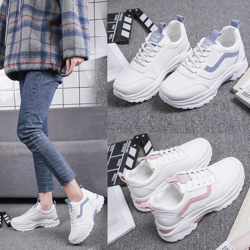 

Women Vulcanize Shoes Casual Fashion 2020 New Woman Comfortable Breathable White Flats Female Platform Sneakers Chaussure Femme