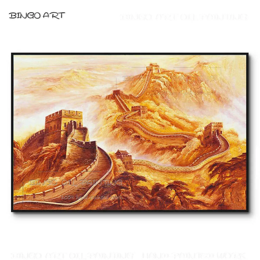 

Excellent Artist Hand-painted High Miracle Building Great Wall Oil Painting on Canvas Chinese Building Landscape Oil Painting