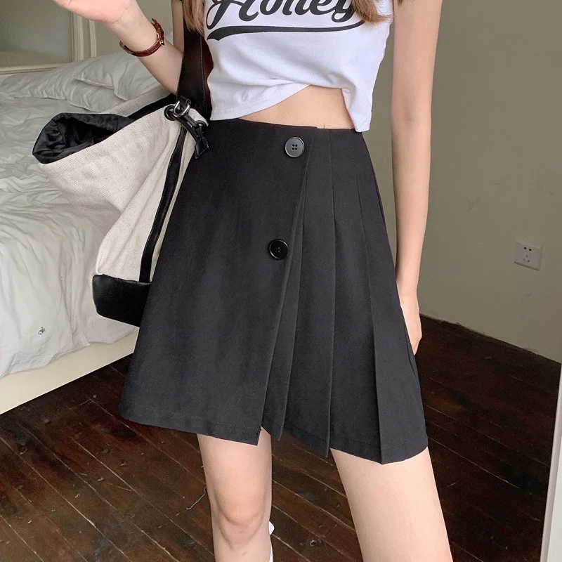 

Мини-юбка женская плиссированная трапециевидная, на весну/лето, с двумя пуговицами