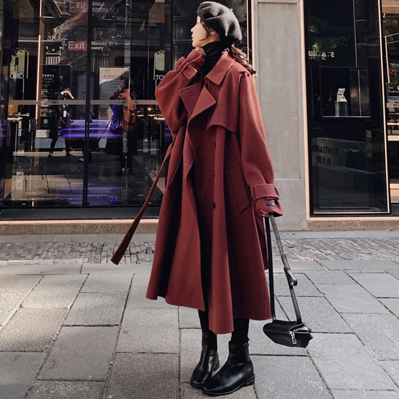 Женское шерстяное пальто красное верблюжьего цвета средней длины утепленное до