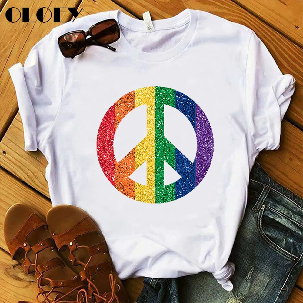 Футболка женская с рисунком брызг и надписью Peace топ радужным графическим
