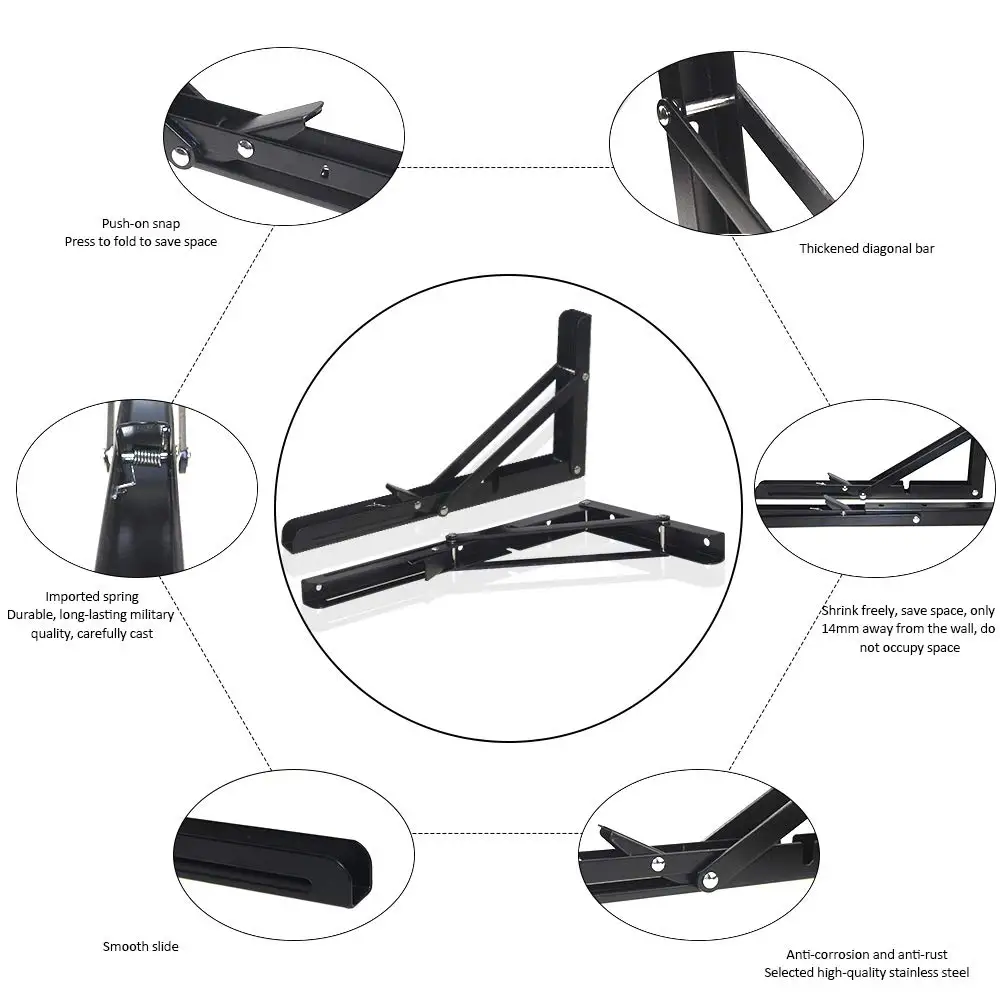 Folding Shelf Brackets 16 Inch Heavy Duty Stainless Steel Collapsible Bracket for DIY Space Saving Wall Mounted Work Bench |