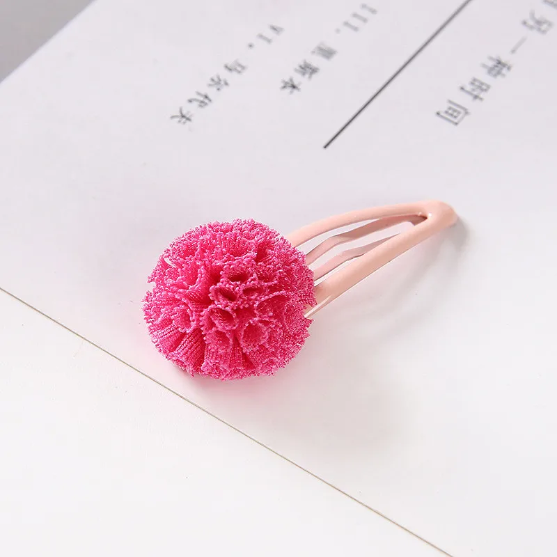 1pcs 5cm Hairpins Snap Hair Clips for Children Girls Hair Accessories Baby Cute Hair Clip Pins Gauze ball Color Metal Barrette - Цвет: C1 Rose red