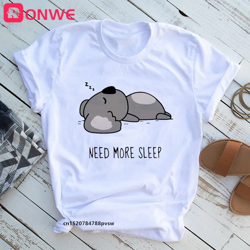 Забавная женская футболка Lazy Sleep Koala Need More винтажные топы для девушек одежда в