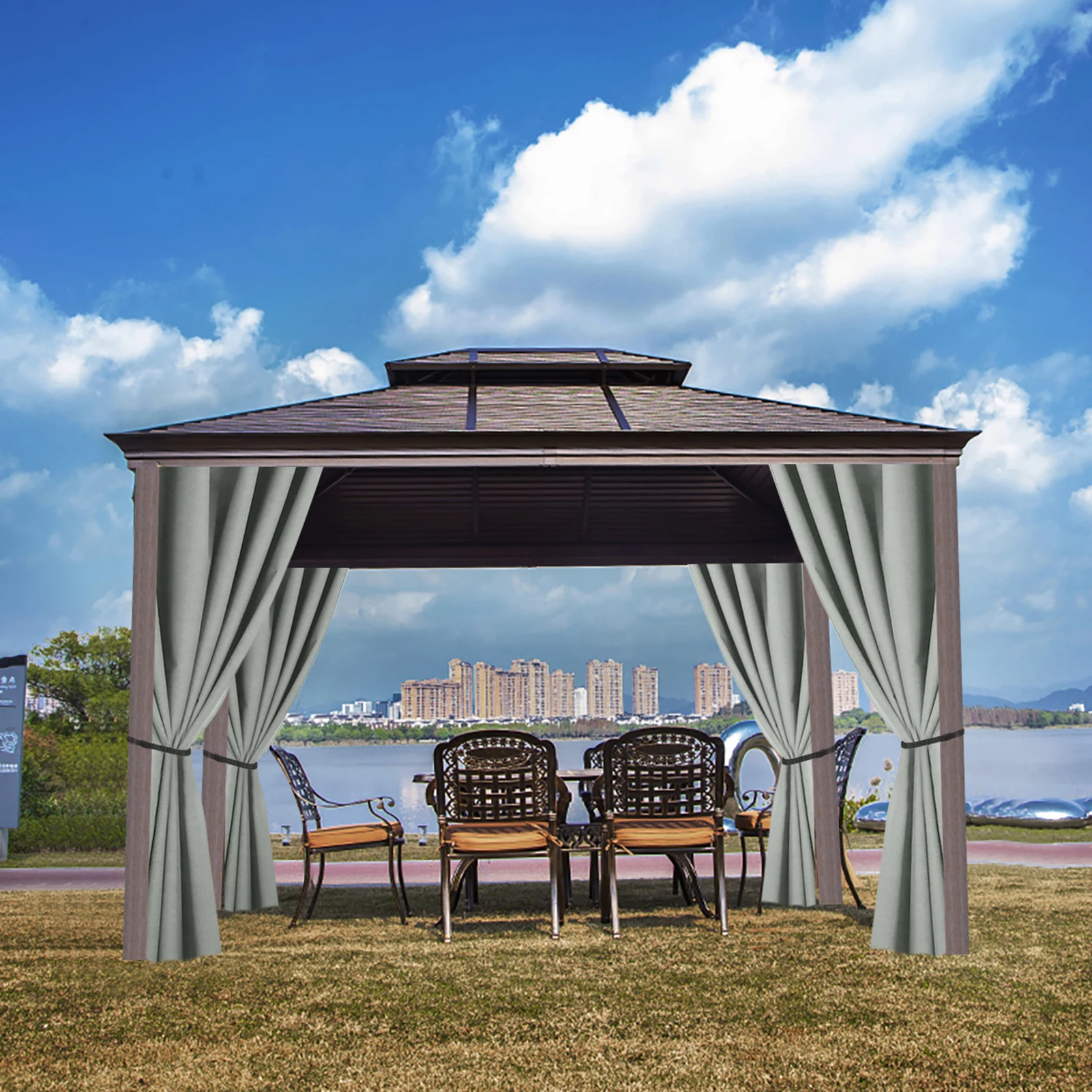 

2 Panel Pergola Outdoor Drapes Blackout Patio Outdoor Curtains Waterproof Outside Decor with Rustproof Grommet for Pergola/Porch