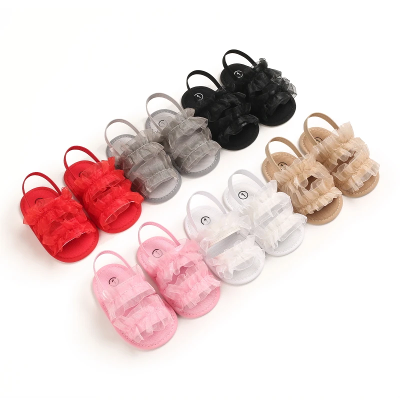 

2021 Summer Sweet Baby Girl Flower Sandals Infant Toddler Soft Sole Shoes Princess Lace Flower Baby Girl Shoes Flat Sole 0-18M