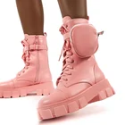 Женские ботильоны на шнуровке с карманами, женские черные ботильоны с ремешком с пряжкой и мешочком на массивной подошве, женские модные ботинки на платформе