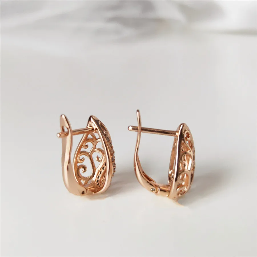 Цвет 585 цвета розового золота серьги гвоздики с инкрустацией циркон дамы