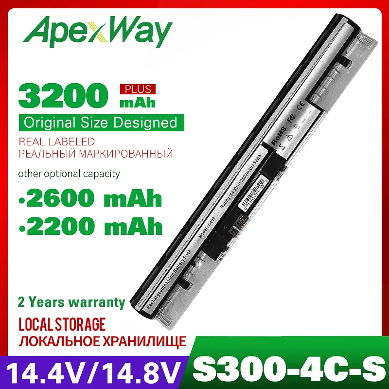 Apexway 4 cell 2200mAh laptop battery for lenovo IdeaPad 4ICR17/65 L12S4L01 L12S4Z01 S300 S310 S400 S400u S405 S410 S415