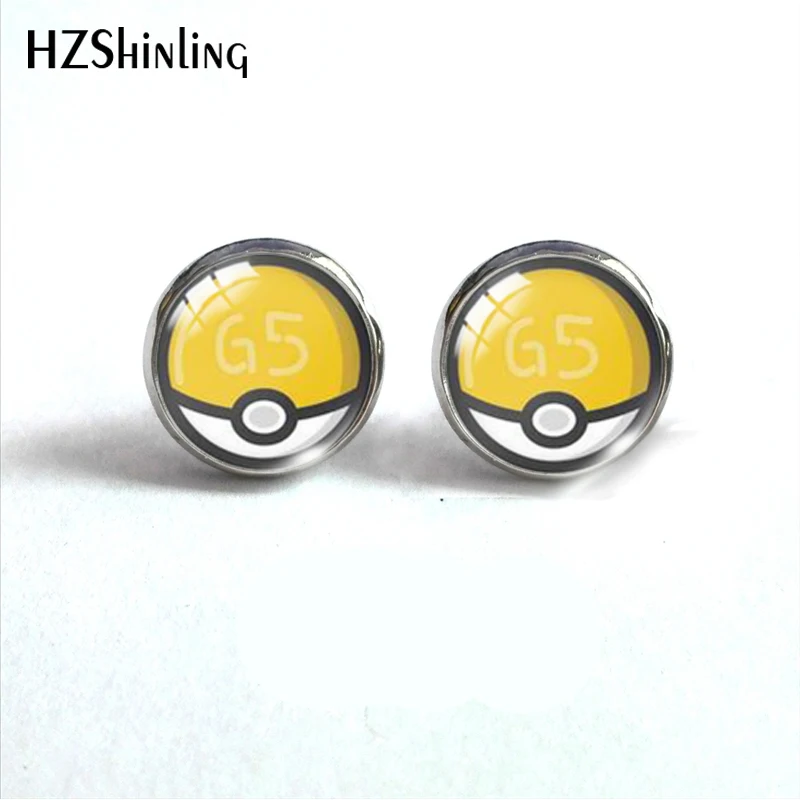 Pokeball покебол Пикачу Япония Аниме стеклянный купол круглые милые серьги-гвоздики Pokeball узор ручной работы ювелирные изделия серьги