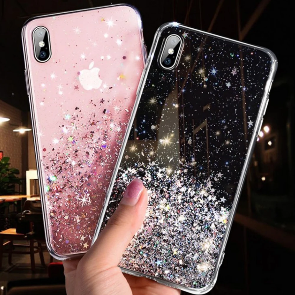 Блестящий порошковый чехол из фольги для телефона iPhone 11 Pro XS Max XR X 8 7 6 6s Plus мягкий