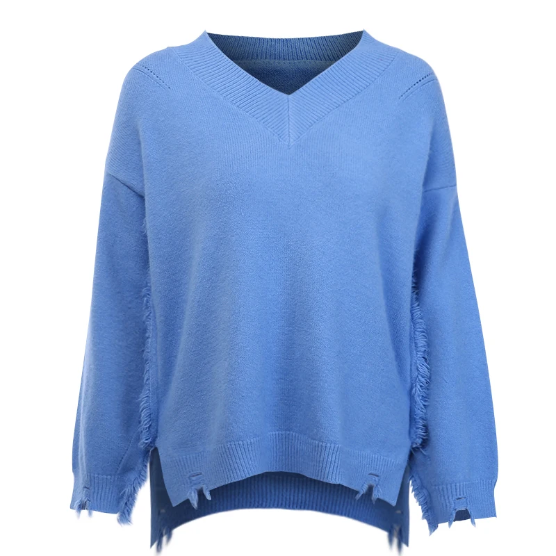 Женский осенне-зимний трикотажный пуловер с v-образным вырезом и асимметричным