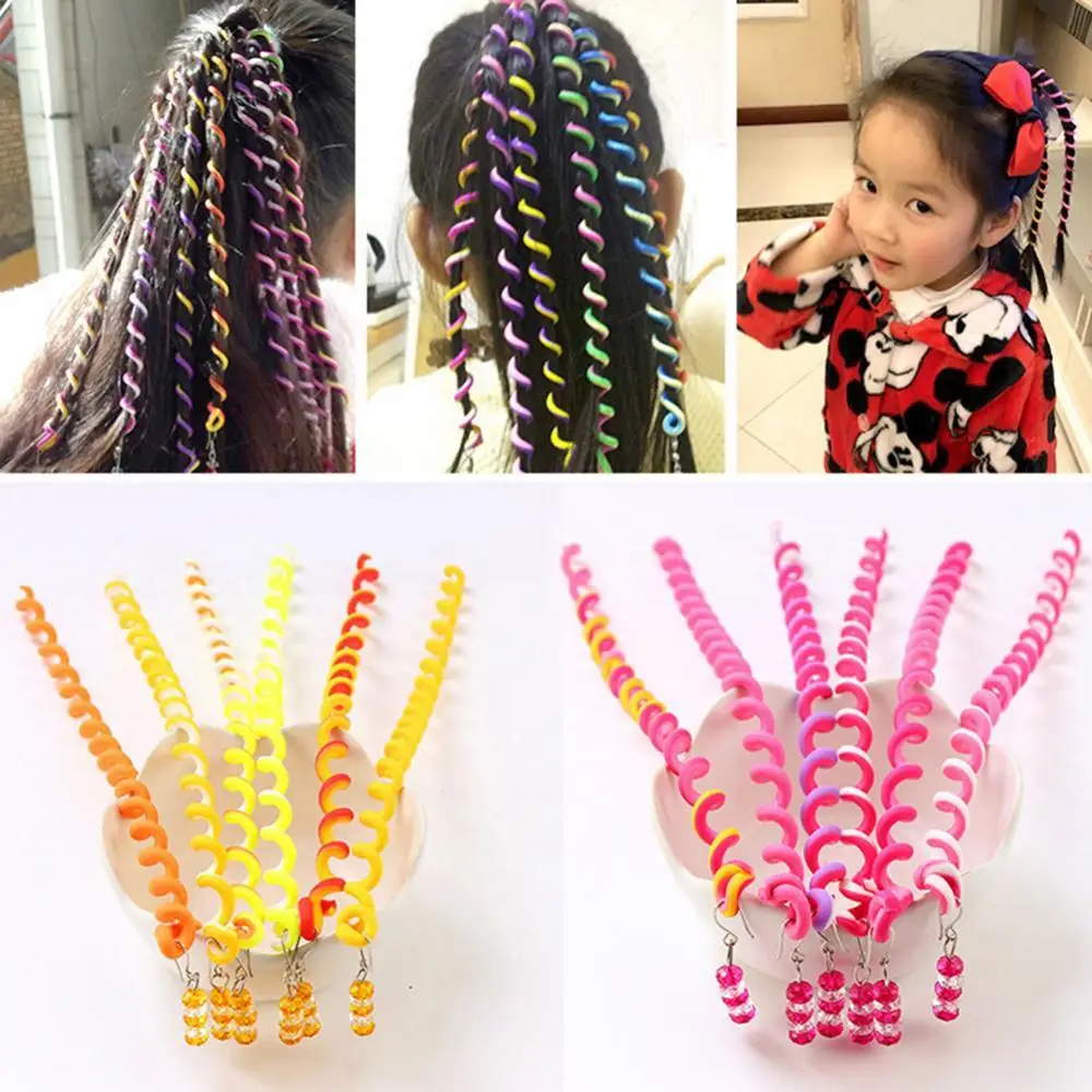 

6Pcs/Set Baby Girls' Hair Braid Tool Curler Roller Spiral Hair Decor Accessory Hairstyle Elastic Headbands Hair Accessories