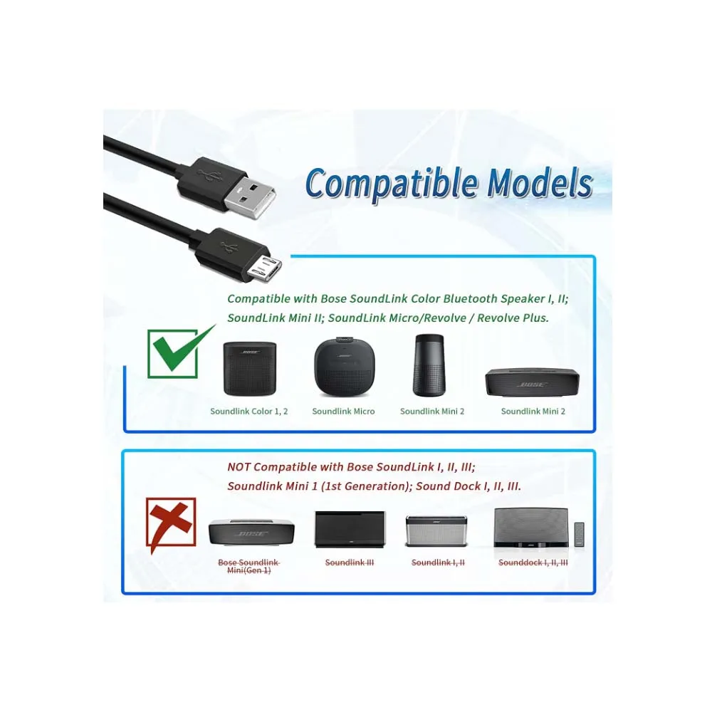 USB Charging Cable Power Charger Cord for Bose SoundLink Color Bluetooth Speaker I II III Mini 2 II/Revolve Plus | Электроника