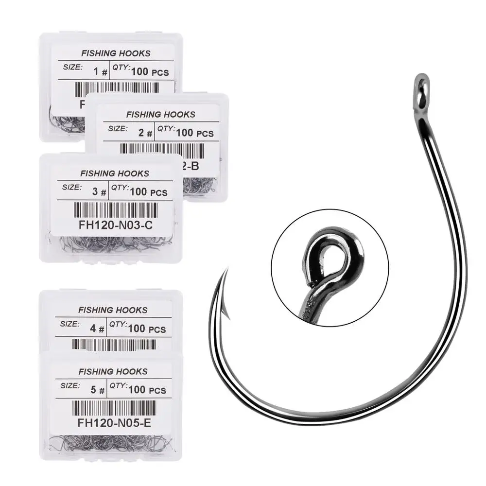 

100pcs Fishing Hooks Set Barbed Single Single Circle Fishhook Fly Fishing Jip Barbed Carp Hooks Sea Tackle Accessories