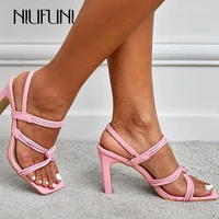 niufuni womens shoes spring 2022 fashion open toe roman round toe thick heel air cross strap elastic sandals size 35 42 party
