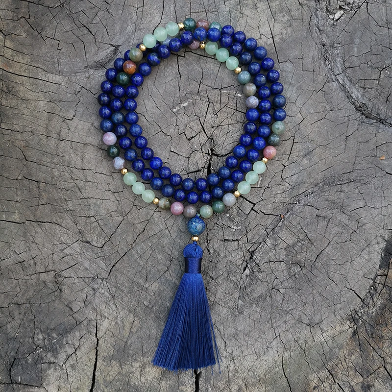 8 мм окрашенный Лапис индийский оникс японская мала синий медитация Mala намаста