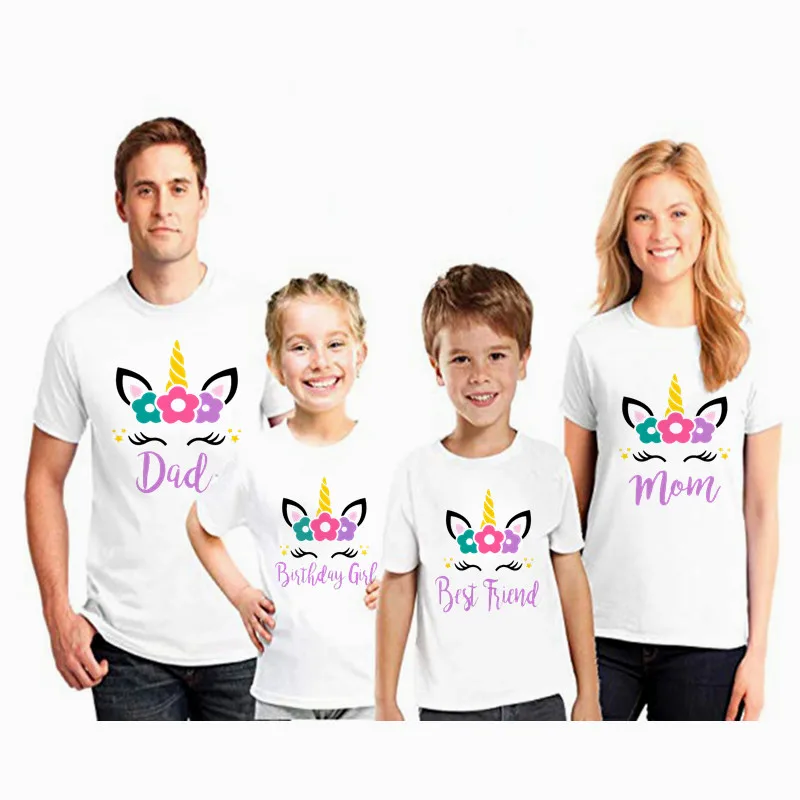 Рубашка для дня рождения с единорогом семейная рубашка двоих и короной одежда