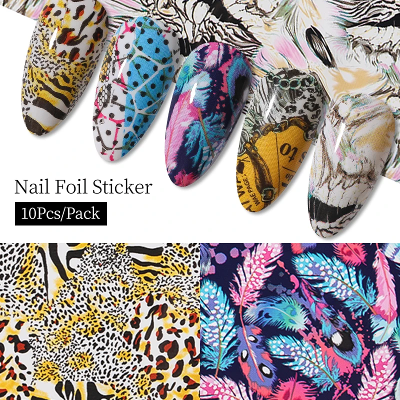 10 шт./компл. фольга с леопардовым рисунком смешанные формы переводные наклейки