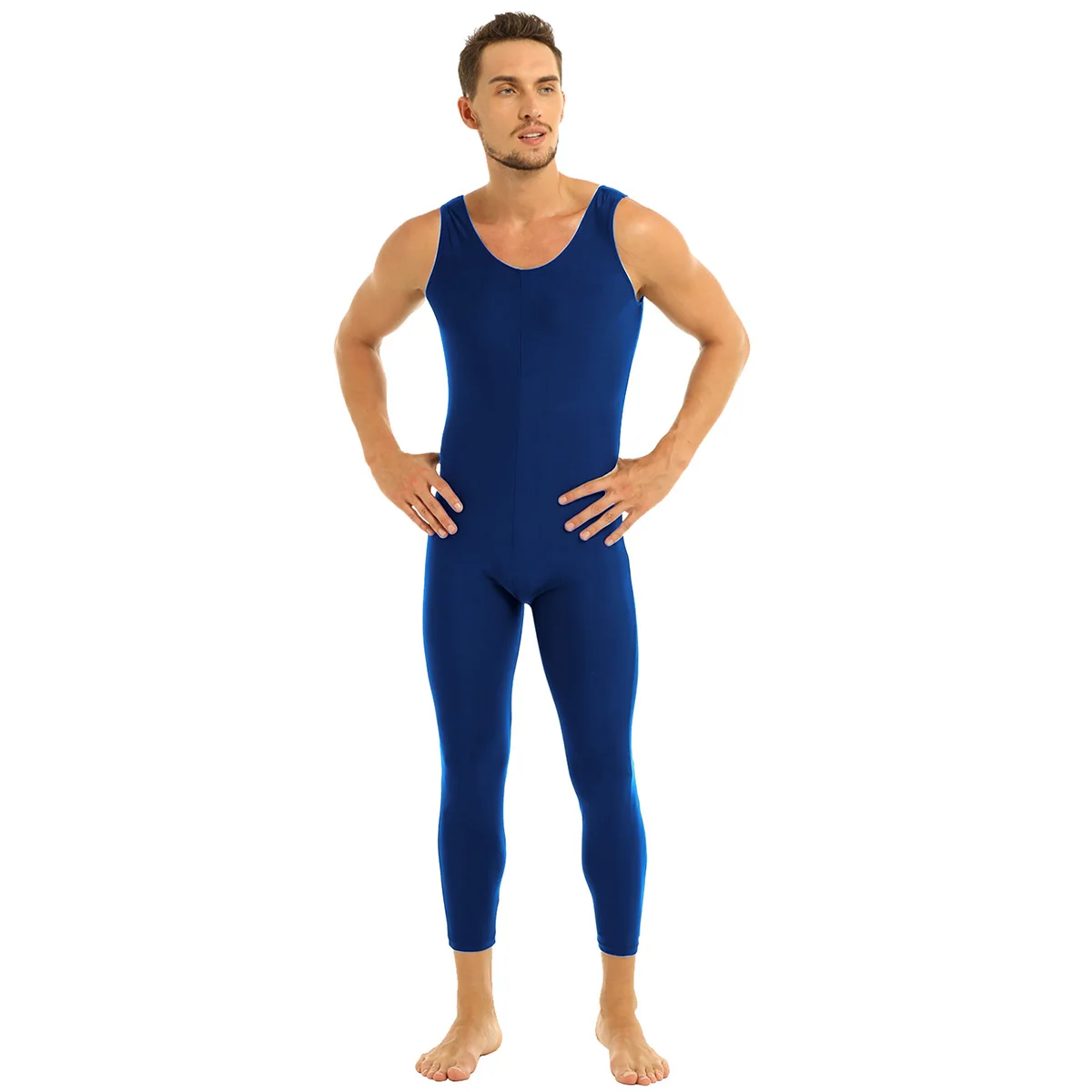 Для взрослых с овальным вырезом без рукавов облегающие однотонные Цвет мужчин