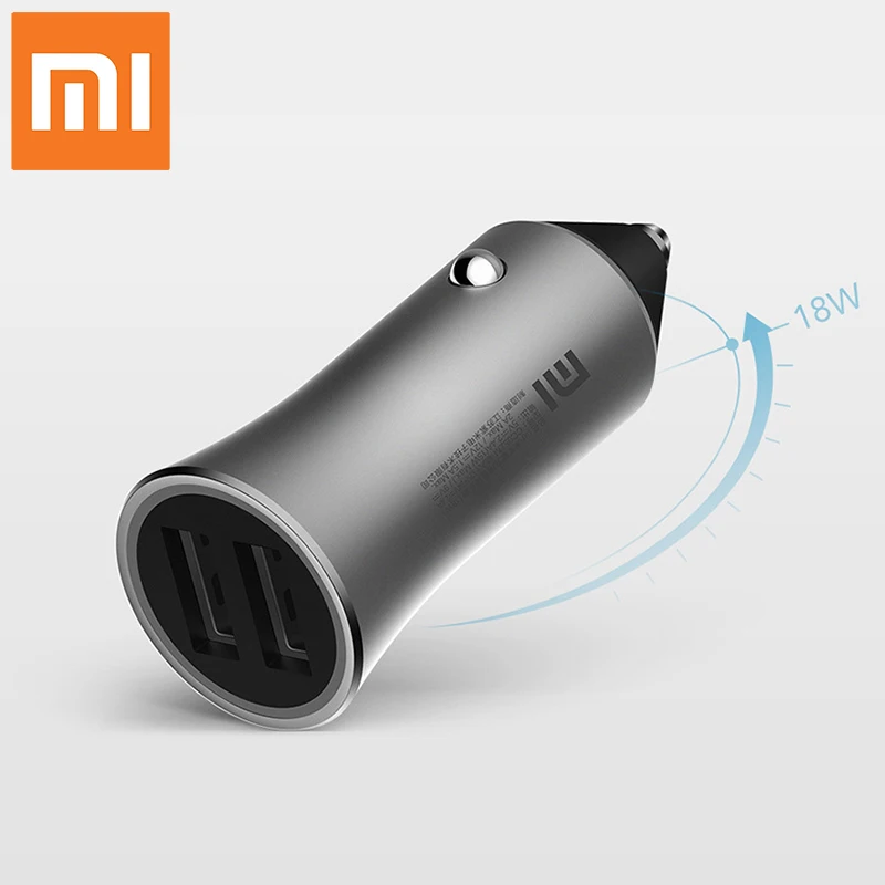 Xiaomi 18W Быстрое Автомобильное зарядное устройство Белый светодиодный сигнальный фонарь зарядное устройство для мобильного телефона Быстрая зарядка два выхода USB порта Быстрая зарядка автомобиля