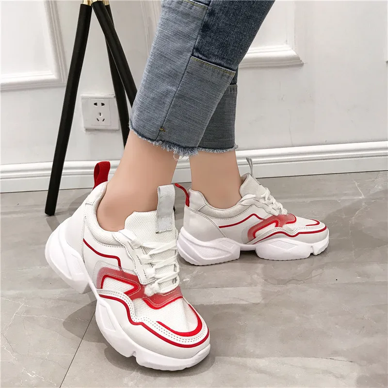

New Espadrilles Women's Shoes Fashion Mesh Breathable Sneakers Thick Soles Increase Lace-up Light Single Leisure Footwear U17-98