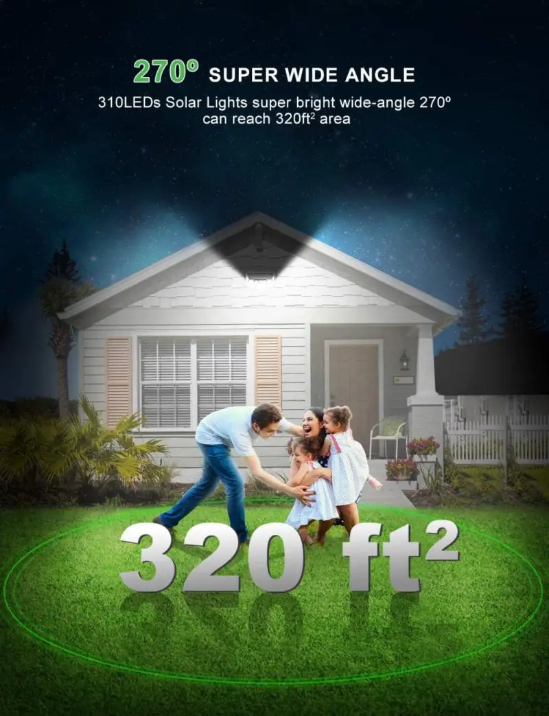 

310 LED Outdoor Solar Light 2021 Solar Motion Sensor Light IP65 Waterproof Wireless Solar Wall Light With 3 Lighting Modes