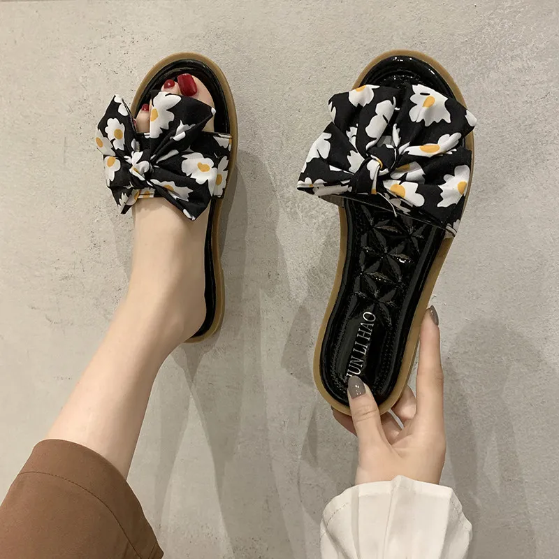 

Shoes Slippers Casual Butterfly-Knot Slides Low Slipers Women Luxury Massage Flat 2021 Soft Fashion Basic PU Butterfly-knot