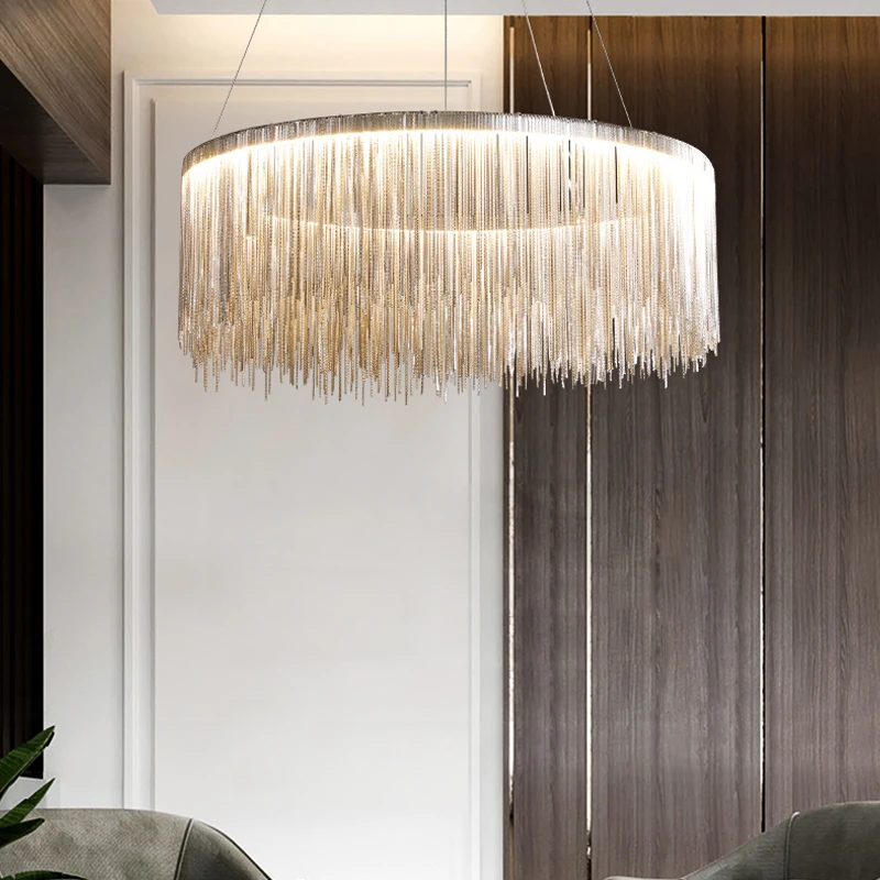 

Postmodern high-end art chandelier simple creative living room light luxury designer tassel dining room bedroom lamp