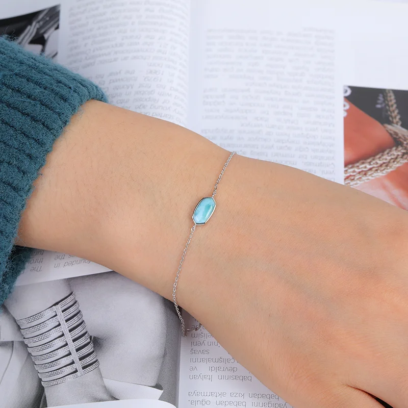 Ювелирные изделия Шарм стерлингового серебра 925 пробы Ларимар женский браслет