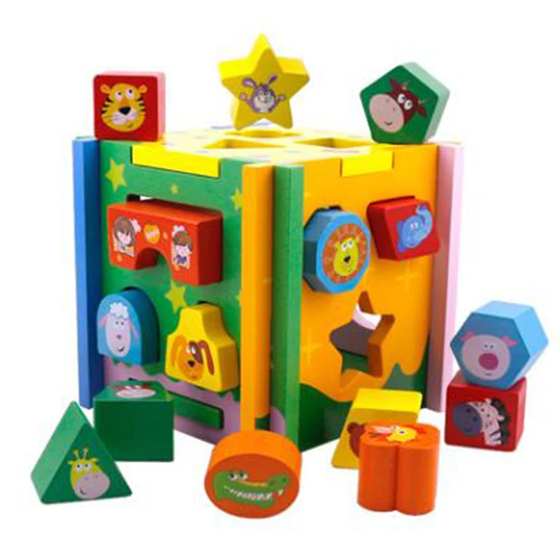 

Montessori Assembled Wooden Block Cartoon Animal Dog Zebra Color Geometric Shape Block Paired Enlightenment Toys For Children