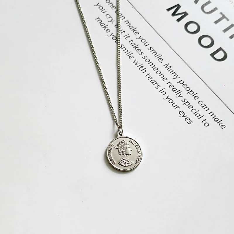 Elizabeth Silver Peri'sbox модное Золотое медальон в форме монеты ожерелье королева елизания ожерелье с портретом шикарные золотые подвески для женщин - Окраска металла: Elizabeth Silver