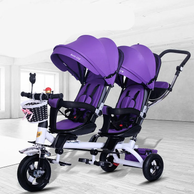 Baby Strollers Double Twin with Air Wheel  Universal Travel Baby Pram children tricycle Carriage for Sale baby push trike