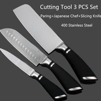 3 pcs popular stainless steel kitchen knife set chopping santoku utility knife 3cr14mov chef knives set super sharp cooking tool